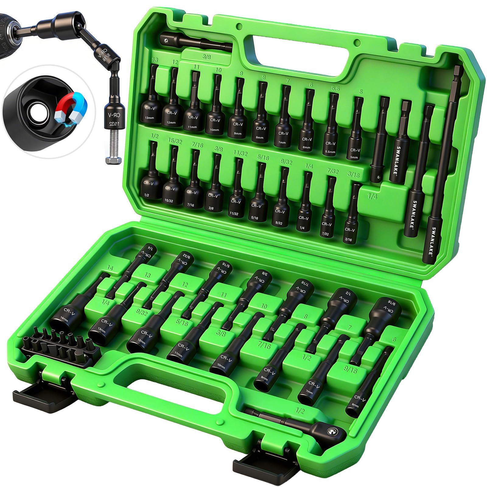 Amazon.com: 55-Piece Magnetic Nut Driver Set, Metric & SAE 1/4